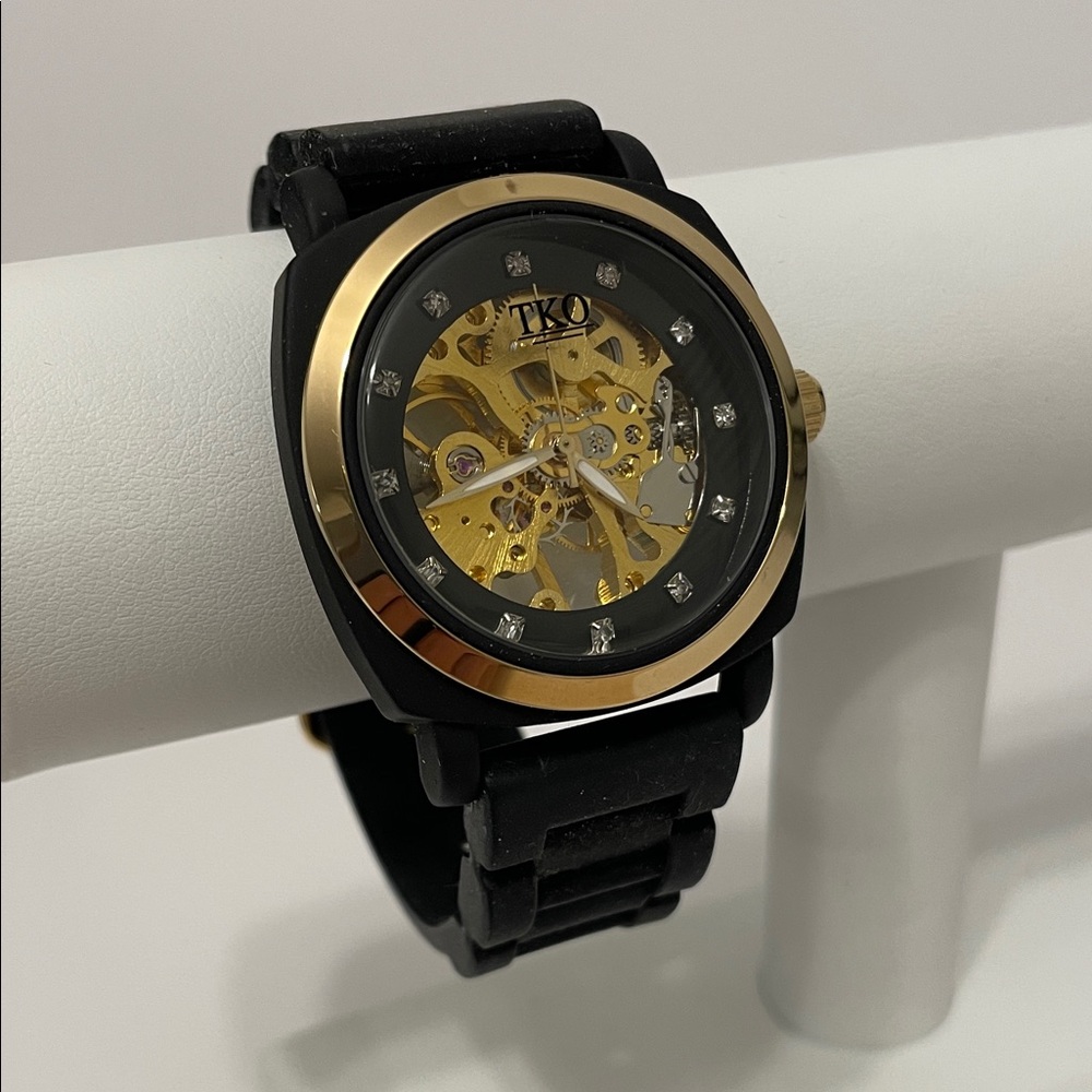TKO Orlogi Black and Gold Skeleton Watch with Rubber/Silicone Strap